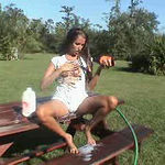 Wet and messy with baby oil outside