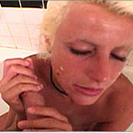 Dirty whore gets jizzed in the face