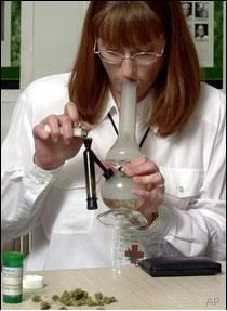 female scientist smoking pot