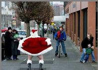 Santa flashing on the street