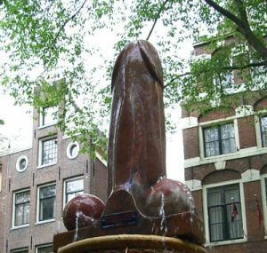 cock and balls fountain outside Casa Rossa